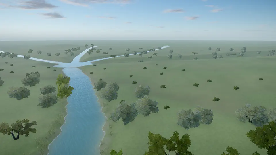 From above: a river flows out of Eden and branches into four (Genesis 2:10)