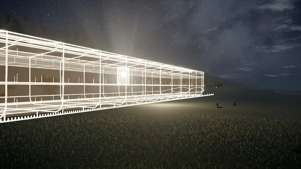 The plan of the ark drawn in lines of light at night (Genesis 6:18)