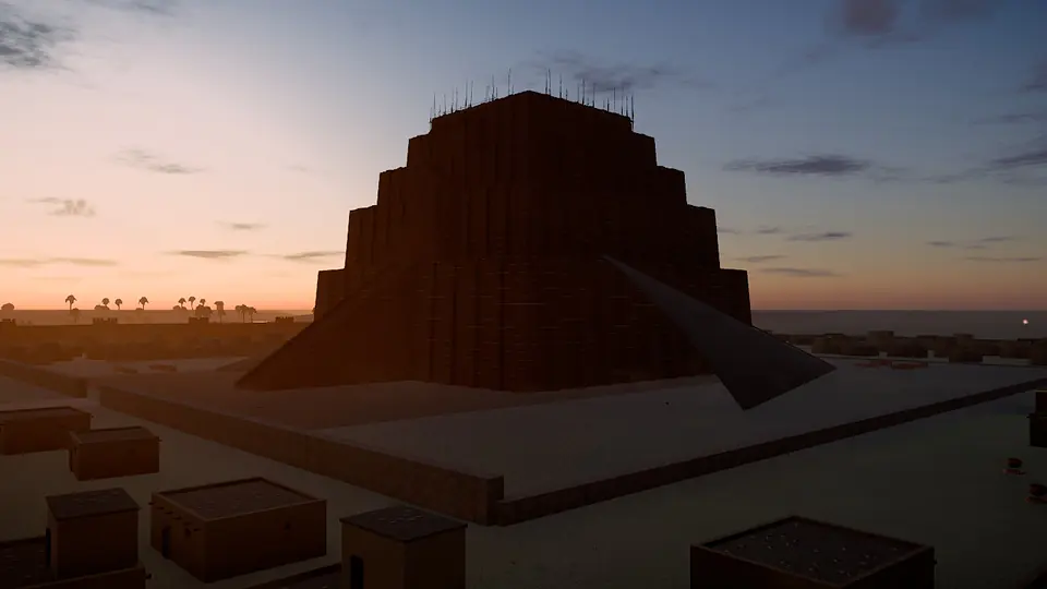 The unfinished tower of Babel at dusk (Genesis 11:9)